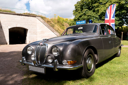KARLSBORG, SWEDEN - AUGUST 14, 2016: Classic british car on the British Motor Met in Karlsborg Fortress  - illustrative editorial.のeditorial素材