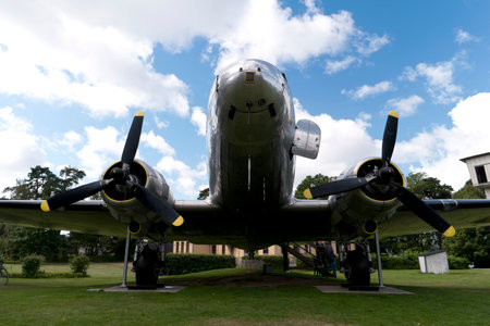 KARLSBORG, SWEDEN - AUGUST 14, 2016: Historical aircraft Douglas DC-3, one of the most significant transport aircraft ever made - illustrative editorial.のeditorial素材