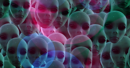 Computer generated image of surreal alien headsの写真素材