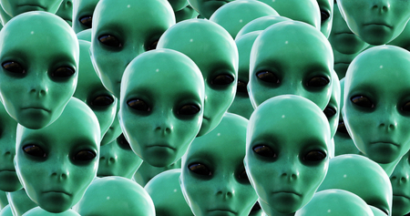 Computer generated image of surreal alien headsの写真素材
