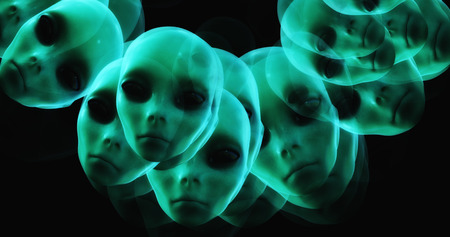 Computer generated image of surreal alien headsの写真素材