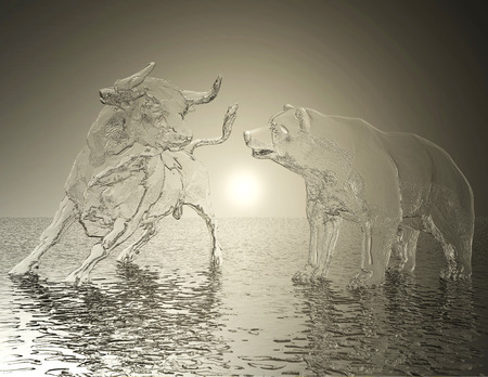 Digital 3D Illustration of a Bull and Bear Relief