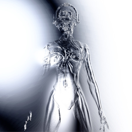 Digital 3D Illustration of a Female Cyborg Reliefの写真素材