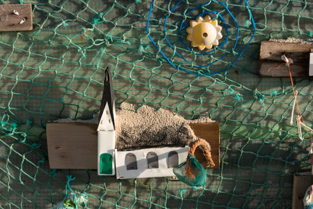 AMRUM, GERMANY - JANUARY 02, 2018: On the Kniepsand Beach of  the North Frisian Island Amrum in Germany Land-Artists made Beach Huts and other Objects out of Flotsam and Jetsamのeditorial素材