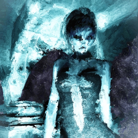 Digital Painting of a gothic Woman, based on own 3D Rendering, no Model Release or Property Release requiredの写真素材