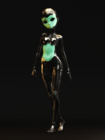 3D Illustration of a female Cyborgの写真素材