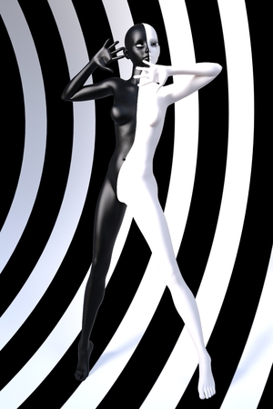 Digital 3D Illustration of a Female in Black and Whiteの写真素材