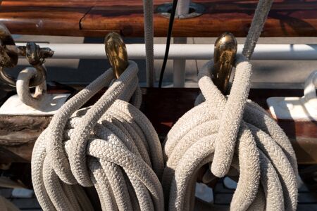 Detail on board of a sailing training shipの写真素材
