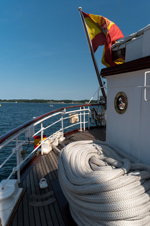 KIEL, GERMANY - JUNE 22, 2019: During the Kieler Woche 2019 the Spanish naval training ship "Juan Sebastian Elcano" was received with military honours at the naval base in Kiel.  Illustrative editorialのeditorial素材