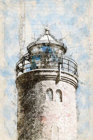Digital artistic Sketch of a Lighthouse, based on own Photography, Property Release not required.の写真素材
