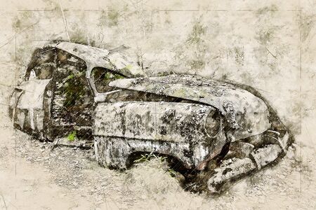 Digital artistic Sketch of a Scrap Car, based on own Photography, Property Release not required.の写真素材