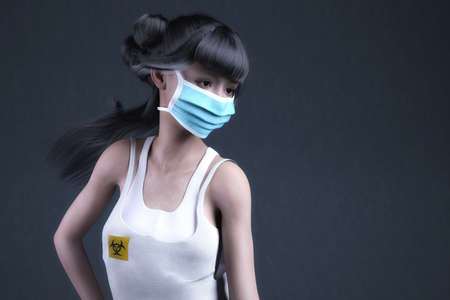 Artistic 3D illustration of a woman with protective maskの写真素材