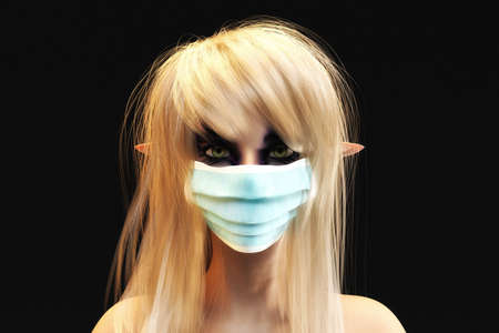 3D Illustration of a female face with protective maskの写真素材