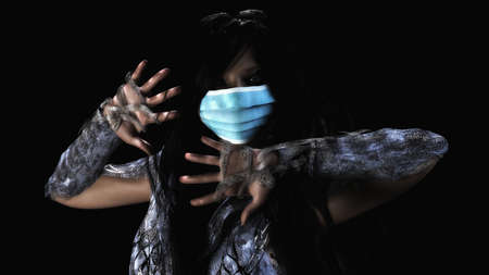 3D Illustration of a female face with maskの写真素材