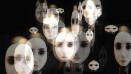 Artistic 3D illustration of female facesの写真素材