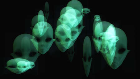 Artistic 3D illustration of alien faces