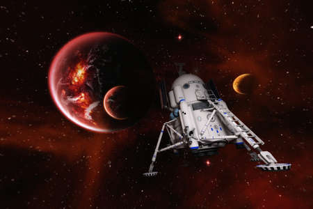 Artistic 3D illustration of a science fiction scene