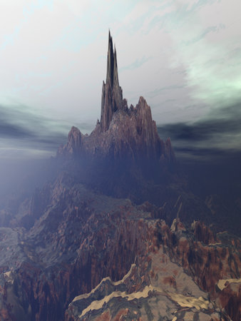 Artistic 3D illustration of a fantasy landscapeの写真素材