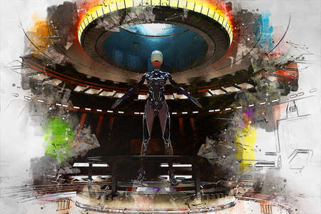 Artistic 3D illustration of a science fiction sceneの写真素材