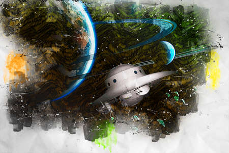 Artistic 3D illustration of a science fiction sceneの写真素材