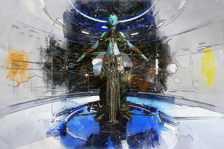 Artistic 3D illustration of a science fiction sceneの写真素材