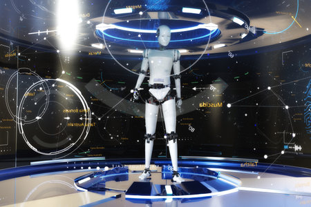 Artistic 3D illustration of a cyborgの写真素材