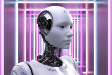 Artistic 3D illustration of a cyborg with artificial intelligenceの写真素材