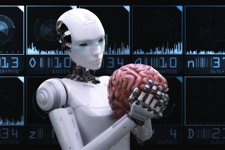 Artistic 3D illustration of a cyborg with artificial intelligenceの写真素材