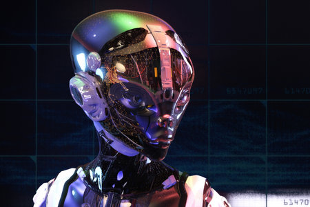 Artistic 3D illustration of a cyborg with artificial intelligenceの写真素材