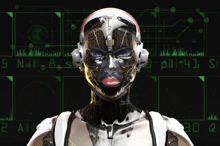 Artistic 3D illustration of a cyborg with artificial intelligenceの写真素材