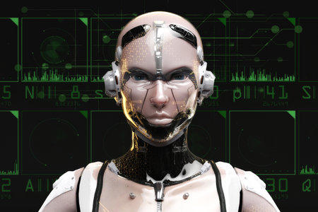 Artistic 3D illustration of a cyborg with artificial intelligenceの写真素材
