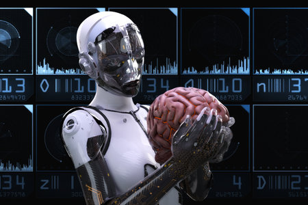 Artistic 3D illustration of a cyborg with artificial intelligenceの写真素材