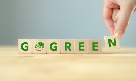 Go green company for corporate sustainability. Green organizational culture, corporate social responsibility concept. Limit global warming and climate change. Nurturing environmental awareness.の写真素材