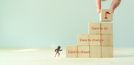 Step out of comfort zone or safe zone concept. Dare to dream, dare to change and dare to do. Motivational quote and encouragement to leave your comfort zone. Target and successful achievement icons.の写真素材
