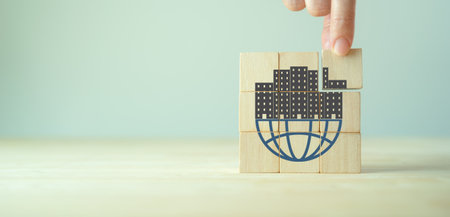 Multinational corporation (MNC), business strategy concept. Standardizing products and services around the world  to gain efficiency. Vertical, horinzontal expansion strategy. New markets, opportunityの写真素材