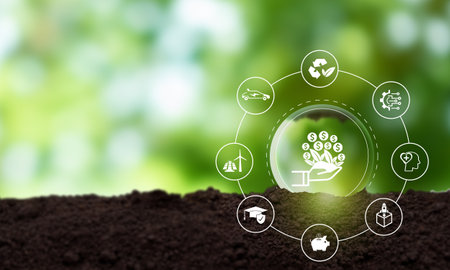 Ethical and sustainable investing concept. Aim to have a positive impact on the world while also making a profit. Socially responsible investing, ESG factors, impact investing, sustainable investing.の写真素材