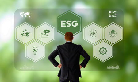 ESG and sustainable development concept. Aim to have a positive impact on the world while also making a profit. Socially responsible investing, ESG factors, impact investing, sustainable investing.の写真素材