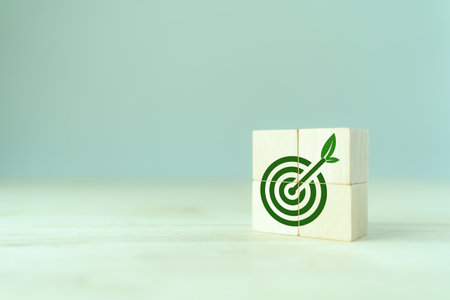 Enviromentally sustainable company target. Carbon neutral  and net zero concept. Reducing carbon footprint. Decreasing CO2 emissions target. Limit climate change and global warming.の写真素材