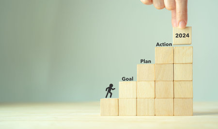 2024 Goal plan action, Business action plan strategy, outline all the necessary steps to achieve your goal and help you reach your target efficiently by assigning a timeframe a start and end date.の写真素材