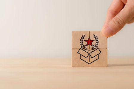 High quality, special, limited, exclusive, VIP, made to order, personalization marketing concept. Offering premium product and service with the best quality. Product quality icon on wood blocksの写真素材