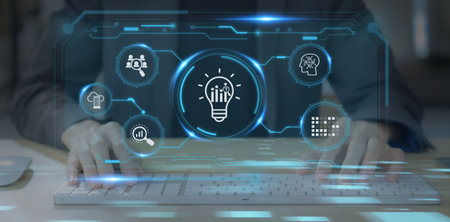 Predictive analytics, business forecasting, data visualization concept. Data analysis, machine learning, artificial intelligrnce (AI) and statistical model. Predictions future outcomes, performance.の写真素材