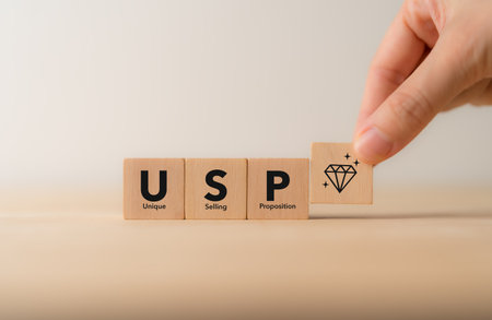 Unique selling proposition (USP), marketing strategy concept. The competitive advantage of product and service and attract customers. Differentiate from the competition, unique benefits and features.の写真素材