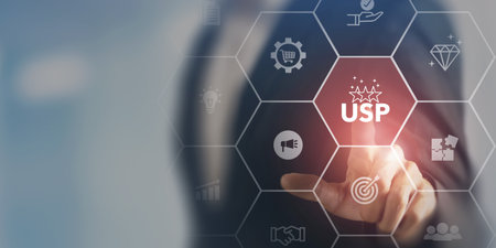 Unique selling proposition (USP), marketing strategy concept. The competitive advantage of product and service and attract customers. Differentiate from the competition, unique benefits and features.の写真素材