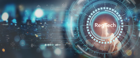 Regtech, Regulatory technology concept. The management of regulatory processes within the financial industry through technology. Regulatory monitoring, reporting and compliance. Machine learning tech.の写真素材