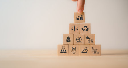Business development and sustainability concept. Balance economic growth with environmental protection and social responsibility. Ethics business, technology transformation. ESG concept.の写真素材