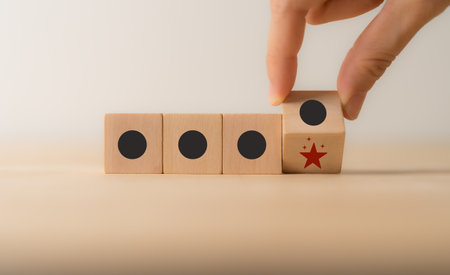 Differentiation, value added, marketing strategy concept. Wooden blocks with special, limited, exclusive, made to order, customization icons. Provide uniqueness, product or service positioning.の写真素材