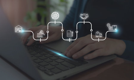 Digital procurement and supply chain management concept. Digital procurement process integrated with analytics, logistics, contracts, supply chain management. Digital transformation, business solutionの写真素材