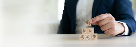 Stress management and emotional support, Mental health management concept. Mental health block above stress icons. Leadership, prevention, prioritizing employee well-being and healthy workplace.の写真素材