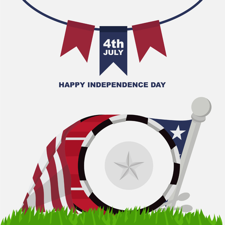 happy independence day banner design, with drum band and american flagのイラスト素材
