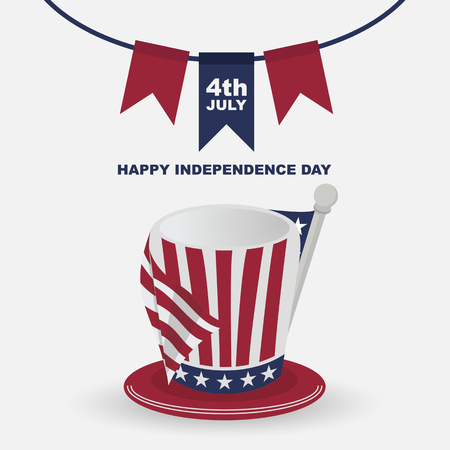 happy independence day banner design, with big hat and american flagのイラスト素材